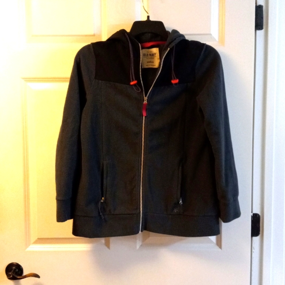 Old Navy Black and Gray Hoodie Zip Jacket Size Medium
